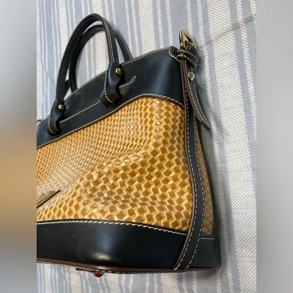 Dooney & Bourke textured tan and brown leather satchel. - Picture 3 of 11